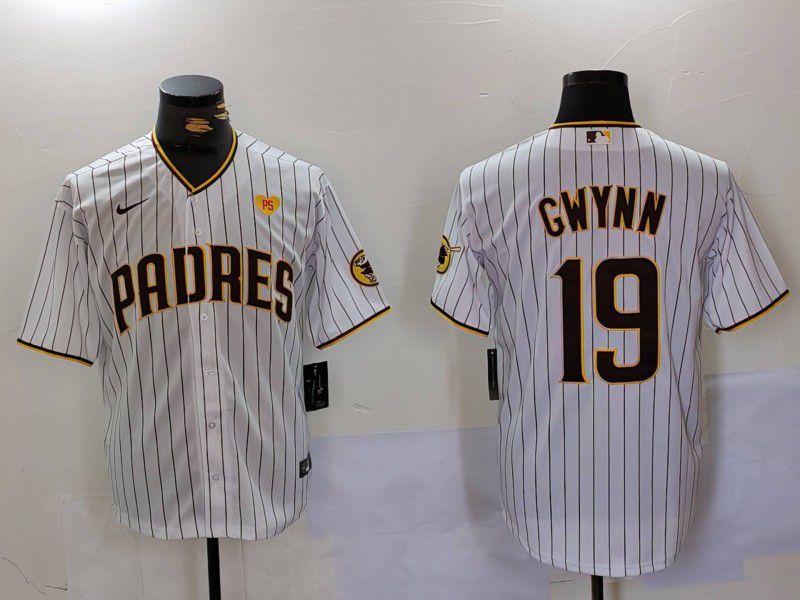 Men San Diego Padres #19 Gwynn White Stripe Game 2024 Nike MLB Jersey style 4